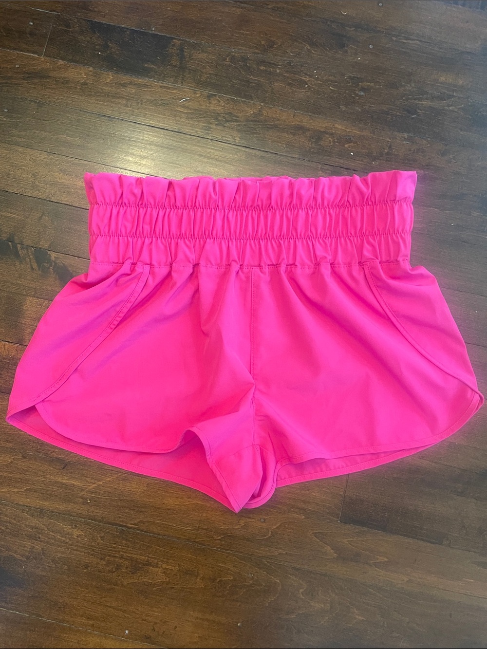 No Boundaries High-Waist Smocked Hot Pink Runninh Shorts